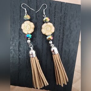 BrazenSoul Boho Tassel Earrings – Neutral Floral